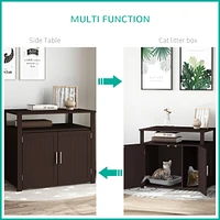 Wooden Cat Litter Box Enclosure Furniture with Adjustable Partition, Cat Washroom End Table with Open Shelf, Brown
