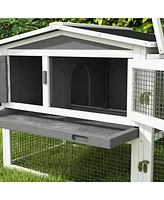 Rabbit Hutch 2-Story Bunny Cage Small Animal House with Slide Out Tray, Detachable Run, for Indoor Outdoor, 61.5" x 23" x 27
