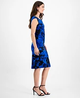 Connected Women's Printed Boat-Neck Cap-Sleeve Dress