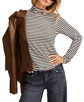 Lucky Brand Women's Metallic Striped Long-Sleeve Turtleneck Top