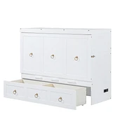 Full Size Murphy Bed with Usb Port and a Large Drawer, Gray