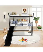 Twin Size House Loft Bed with Slide and Ladder, Black