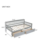 Twin-size Pine Wood Daybed with two Storage Drawers, Sofa Bed with Bed Platform of 10 Support Slats, Grey