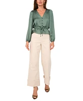 1.state Women's Drawstring-Waist V-Neck Top