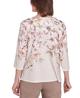 Alfred Dunner Petite Telluride Falling Floral Lace Crewneck Top