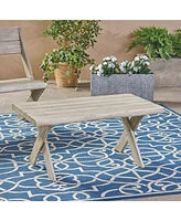 Rustic Acacia Wood Outdoor Coffee Table With Sandblast Finish And Cross Base