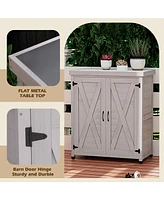 Potting Bench with Storage Cabinet and Metal Table Top for Outdoor Patio, Outdoor Work Station Table
