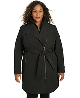 Calvin Klein Plus Belted Long-Sleeve Wrap Coat, Created for Macy's