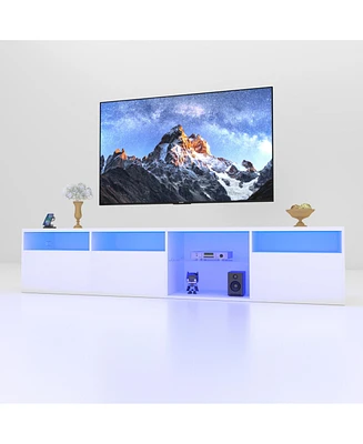 Streamdale Furniture Tv Console with Storage Cabinets, 82.6 Inch Long Led Tv Stand with Full Rgb Color Selection, 31 Modes Changing Lights Modern Ente