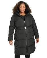 Calvin Klein Plus Belted Hooded Puffer Coat