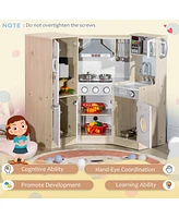 Streamdale Furniture Ultra-Big Corner Kids Kitchen Playset with Sound Effects, Wooden Play Kitchen with Stainless Steel Cooking Toys, Imaginative Pret