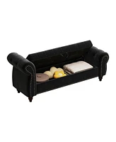 64.5" Bed Bench for Bed Room Nails Tufted Chaise of Lounge with Storage Velvet Upholstery Black
