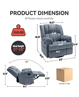 Manual Recliner Chair with Rocker and Swivel in Fabric for Living Room, Blue
