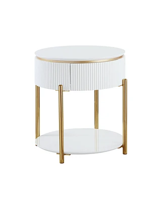 Streamdale Furniture Daveigh End Table, White High Gloss & Gold Finish