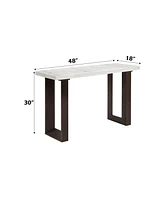 Simplie Fun Edwyn Sofa Table w/Marble Top, Natural Marble Top & Espresso Finish