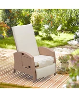 Streamdale Furniture Patio Recliner, Outdoor Reclining Chair with Flip-Up Side Table, All