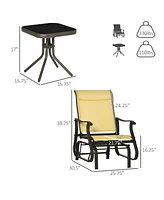 3-Piece Outdoor Gliders Set Bistro Set with Steel Frame, Tempered Glass Top Table for Patio, Garden, Backyard, Lawn