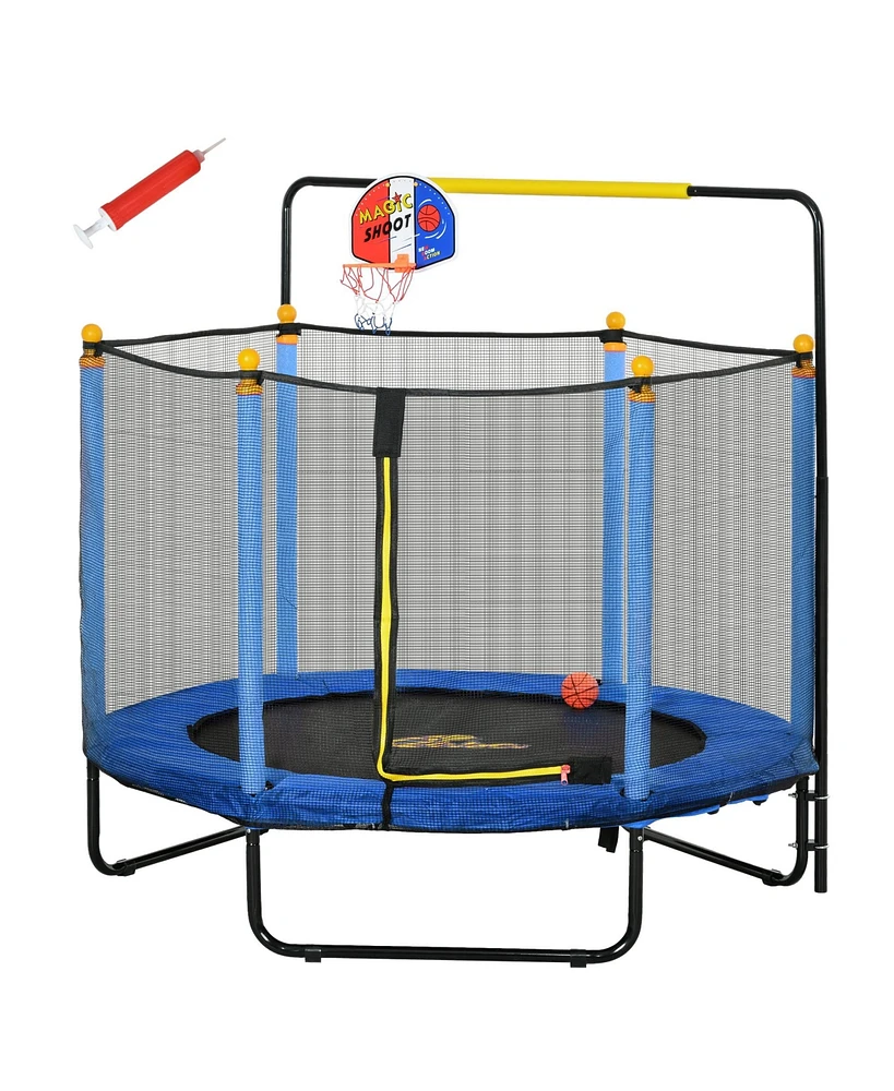 Streamdale Furniture 4.6' Kids Trampoline with Basketball Hoop, Horizontal Bar, 55" Indoor Trampoline with Net, Small Springfree Trampoline Gifts for