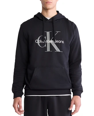 Calvin Klein Men's Long Sleeve Monogram Logo Fleece Pullover Hoodie