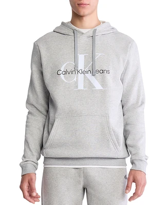 Calvin Klein Men's Long Sleeve Monogram Logo Fleece Pullover Hoodie