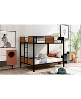 Slickblue Modern Full-Over-Full Bunk Bed with Steel Frame, Safety Rail & Built-In Ladder for Bedroom or Dorm