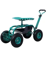 Rolling Garden Scooter Garden Cart Seat with Wheels and Tool Tray, 360 Swivel Seat, Green--refurbished
