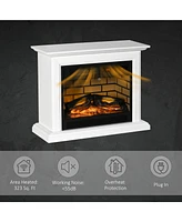 31" Electric Fireplace with Dimmable Flame Effect and Mantel, Freestanding Space Heater with Log Hearth and Remote Control, 1400W, White