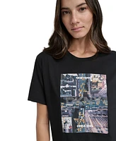 Dkny Jeans Women's Aerial Photo Print Rhinestone Logo T-Shirt