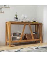 Streamdale Furniture Console Table, Farmhouse Entryway Table with Storage Slatted Shelf, Rustic Sofa Table with Anti