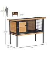 Simplie Fun Rabbit Hutch Elevated Bunny Cage Small Animal Habitat with Metal Frame, No Leak Tray, Mtetal Wire Pan and Openable Water