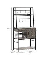 Streamdale Furniture Baker's Rack with Power Outlet and Led Lights, Coffee Bar with Storage Shelves, Industrial Microwave Stand with Wine Bottle Rack,