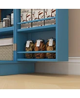 41" Kitchen Pantry Storage Cabinet, Freestanding Kitchen Cabinet with 12 Door Shelves, Double Doors, 5-tier Shelving and Adjustable Shelves, Blue