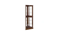 Slickblue Corner Curio Display Cabinet with Glass Shelves Mirrored Back Walnut Finish