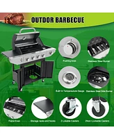 Simplie Fun Propane Grill 4 Burner Barbecue Grill Stainless Steel Gas Grill with Side Burner, 46,500 Btu Outdoor Cooking, Patio, Garden Barbecue Grill