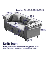 Simplie Fun 63.5" Contemporary Design chesterfield sofa, Tech Fabric Button Design Living Room Sectional, Button Tufted with Nail Design Arms with 2 P