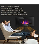 Simplie Fun 28.5" 1500W Electric Wall-Mounted Fireplace with Flame Effect, 7 Color Background Light, Black