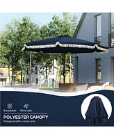 9ft Patio Umbrella with Push Button Tilt and Crank, Ruffled Outdoor Market Table Umbrella with Tassles and 8 Ribs, for Garden, Deck, Pool