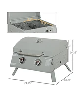 Simplie Fun 2 Burner Propane Gas Grill Outdoor Portable Tabletop Bbq with Foldable Legs, Lid, Thermometer for Camping, Picnic, Backyard, Light Grey