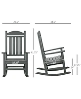 2 Pieces Outdoor Rocking Chair, All Weather-Resistant Hdpe Rocking Patio Chairs with Rustic High Back, Armrests, Oversized Seat and Slatted Backrest,