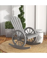 Streamdale Furniture Wooden Rocking Chair, Adirondack Rocker Chair w/Slatted Design and Oversized Back, Outdoor Rocking Chair with Wagon Wheel Armrest