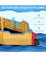 Simplie Fun Pirate Ship Sandbox with Cover and Rudder, Wooden Sandbox with Storage Bench and Seat, Outdoor Toy for Kids Ages 3-8 Years Old