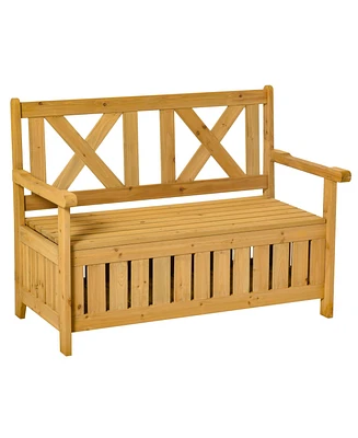 Streamdale Furniture Patio Wooden Bench with Storage Box, 29 Gallon Outdoor Storage Bench, Large Entryway Deck Box w/ Unique X