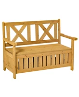 Streamdale Furniture Patio Wooden Bench with Storage Box, 29 Gallon Outdoor Storage Bench, Large Entryway Deck Box w/ Unique X