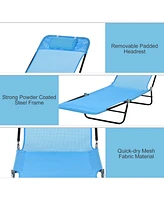 Folding Chaise Lounge Chair, Pool Sun Tanning Chair, Outdoor Lounge Chair with Reclining Back, Breathable Mesh Seat, Headrest for Beach, Yard, Patio,