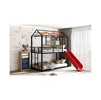 Slickblue Twin Over Twin Metal Bunk Bed ,Metal Housebed With Slide,Three Colors Available