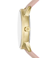 Kate Spade New York Women's Crosstown Three-hand Gold-Tone Pink Leather Watch 34mm