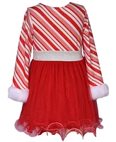 Bonnie Jean Toddler Girls Candy Cane Stripe Santa Dress