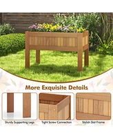 Costway Wooden Elevated Planter Box with Solid Wood Frame & Sturdy Legs Slatted Bottom