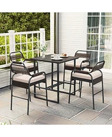 Costway 5-Piece Counter Bar Set Patio Rattan Counter Set