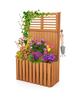 Costway 1 Pcs Wooden Plant Stand Raised Garden Bed with Trellis & Planter Box Privacy Screen